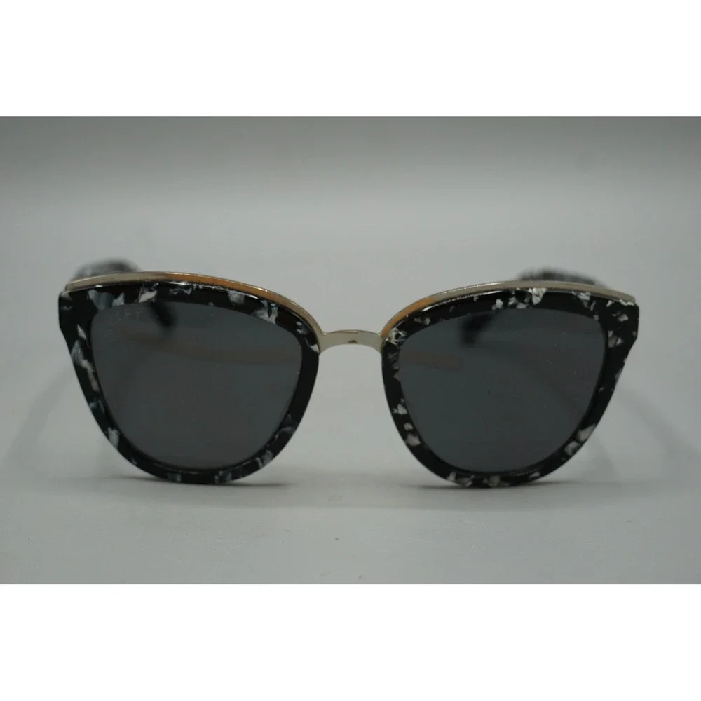 DIFF Eyewear Bella Sunglasses Black White Marble Tortoise Polarized Rose Lenses